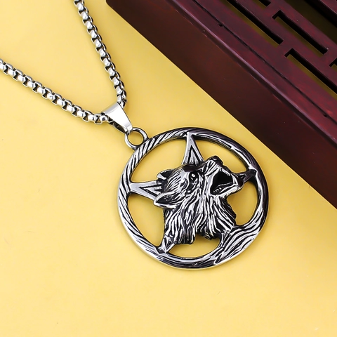 Collana con Ciondolo in Acciaio Inossidabile Vintage Punk Lega Retrò Testa di Lupo Teschio Croce Martello di Thor Leone Gotico Gioielli Biker per Halloween Uomo Donna