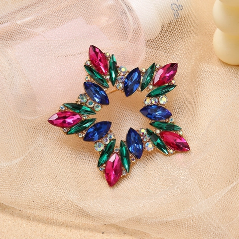 Broche Estrella De Navidad Aleación Estrás Colorido Chapado En Oro Lujo Joyería Geométrica Regalo