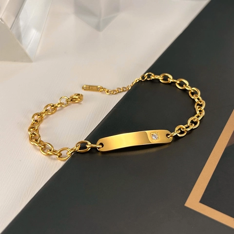 Titaniumstahl Bar Armband Für Damen Strass Eingelegt Blank ID Platte Mode Pendler Verstellbarer Schmuck Minimalistische Kette