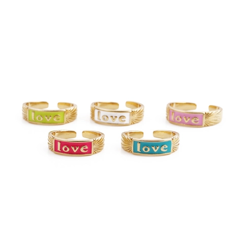 Verstellbarer Love Ring Aus Kupfer Vergoldet Mit Emaille Boho Vintage Sonnenstrahl Design Schmuck Für Damen