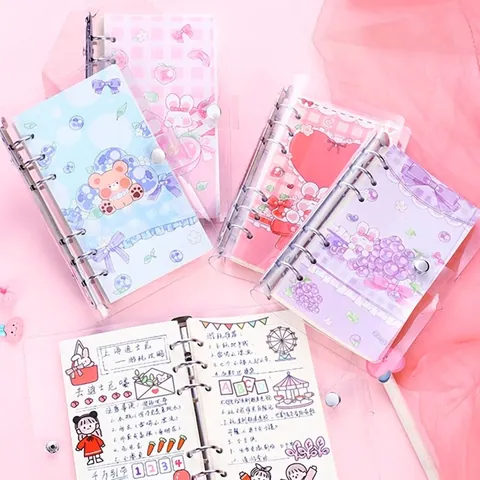 Cute Cartoon Loose Leaf Notebook Transparent PVC Ring Binder DIY Scrapbook Diary For Students Girls