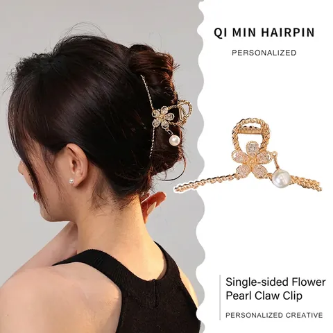 Pince À Cheveux Fleur En Métal Avec Pendentif Künstliche Perle Strass Élégant Style Français Accessoire Cheveux Femme
