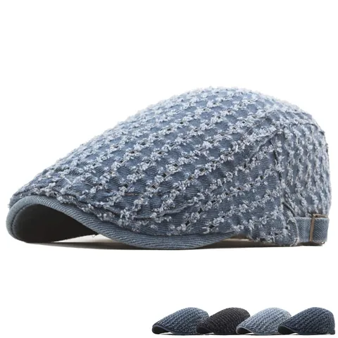 Retro Beret Hat Denim Katoen Distressed Verstelbare Flat Cap Voor Heren Dames Ademend Newsboy Ivy Cap Accessoire