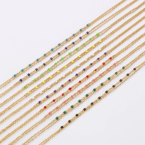 Double Layer Necklace Stainless Steel Resin Enamel Colorful Beads Bohemian Geometric Clavicle Chain For Women Fashion