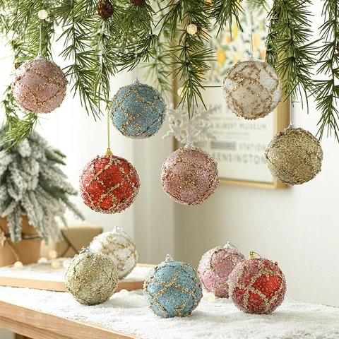 Kerstballen Ornamenten Pailletten Schuim Glitter Parels Netpatroon Boomophanging Feestelijke Decoratie Party Scene Layout