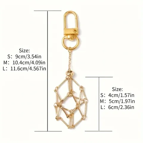 Porte-Clés En Pierre De Cristal Naturel Cage En Métal Creuse Géométrique Pendentif De Sac