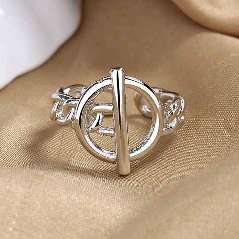 Anello Donna Chiusura OT Rame Catena Curb Geometrico Minimalista Regolabile Aperto Gioielli