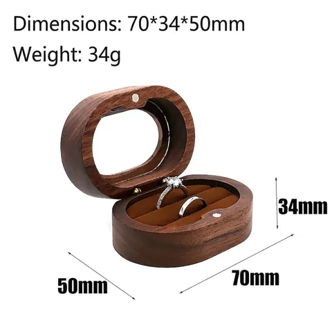 Walnut Wood Ring Box Oval Jewelry Storage Case With Velvet Lining For Proposal Engagement Wedding Portable Gift Holder