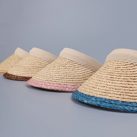 Women Raffia Sun Visor Hat Handmade Woven Straw Visor Wide Brim Adjustable Summer Beach Sun Hat For Outdoor Travel Minimalist Simple Style