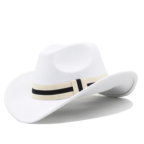 Cappello Da Cowboy Occidentale Fedora In Feltro A Tesa Larga Con Nastro A Righe Stile Jazz Vintage Per Uomo Donna