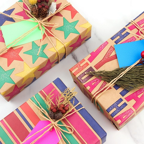 Happy Birthday Gift Wrapping Paper Kraft Paper Colorful Letters Stars Stripes Patterns For Birthday Holiday Celebration