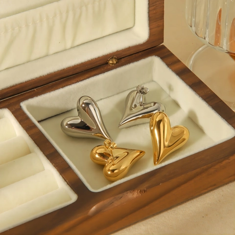 Orecchini a Bottone a Cuore in Acciaio Inossidabile di Moda Placcati in Oro 18K per Donna Gioielli a Forma di Cuore Stile Europeo
