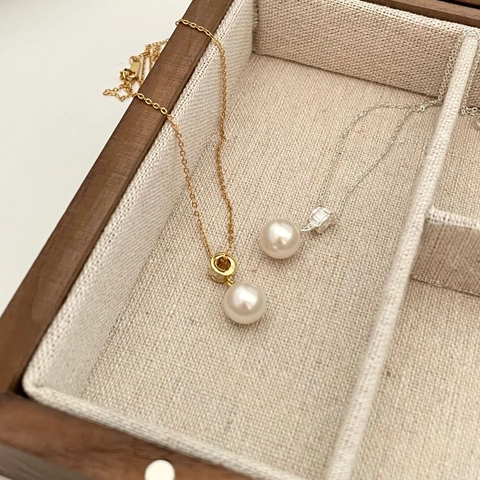 925 Sterling Silver Artificial Pearl Necklace Round White Artificial Pearl Zircon Pendant Elegant Jewelry Minimalist Style For Women