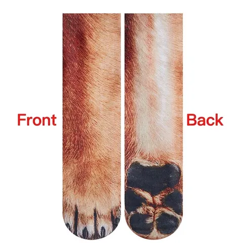 Funny 3D Animal Paw Print Mid Calf Socks Novelty Cartoon Cat Dog Tiger Foot Cute Cotton Blend Unisex Socks