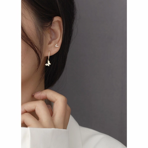 925 Sterling Silver Butterfly Stud Earrings For Women Minimalist Zirconia Inlaid Small Screw Back Ball Ear Bone Nails Jewelry