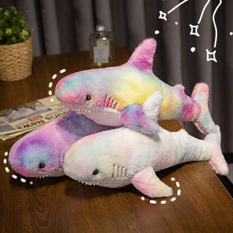 Shark Plush Toy Soft Stuffed Animal Colorful Gradient Pillow Doll Home Decor For Kids