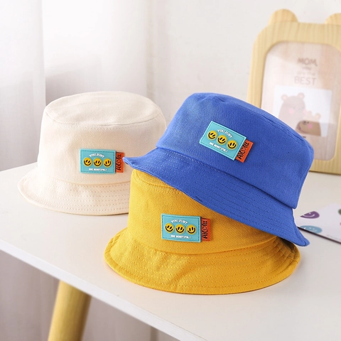 Cappello a Secchiello in Cotone per Bambini Con Faccina Sorridente Protezione Solare Tesa Larga Cappello da Pescatore per Ragazzi Ragazze