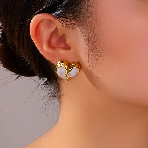 Heart Stud Earrings Stainless Steel 18K Gold Plated Enamel Drip Oil Fashion Individual Jewelry Accessory For Women