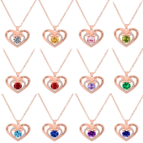 Collier Pendentif Cœur en Alliage Plaqué Or Rose Avec Symbole de l'Infini Zircone Colorée Gravé I Love You Bijoux Pour Femmes