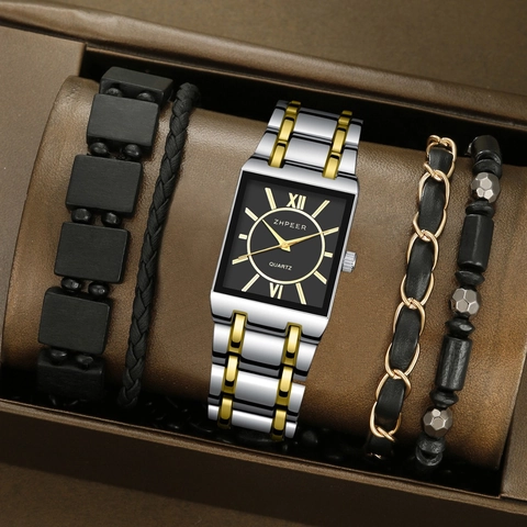 Men Business Quartz Watch Square Dial Roman Numerals Metal Strap Fashion Bracelets Elegant Gentleman