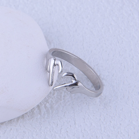 Edelstahl Herz Geste Mittelfinger Offener Ring Kreativer Neuheit Verstellbarer Schmuck Für Frauen