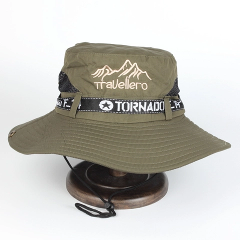 Outdoor Bucket Hat Sun Protection Wide Brim Boonie Hat Breathable Mesh Adjustable Windproof Rope Hiking Fishing Cap