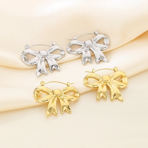 Pendientes De Lazo Acero Inoxidable Con Circón Corazón Cinta Colgantes Botón Elegante Vintage Joyería Para Mujer Oro Acero