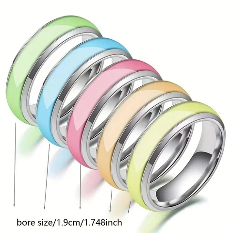 Anillo De Acero Inoxidable Luminoso De Moda Pegamento De Goteo Brilla En La Oscuridad Anillo De Banda Colorido Para Hombres Mujeres Joyería Minimalista Regalo