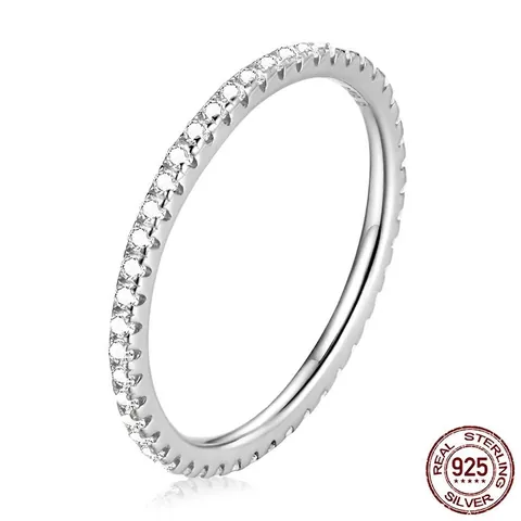 Eternity Ring 925 Sterling Silver Full Circle Inlaid Cubic Zirconia Simple Elegant Wedding Band For Women