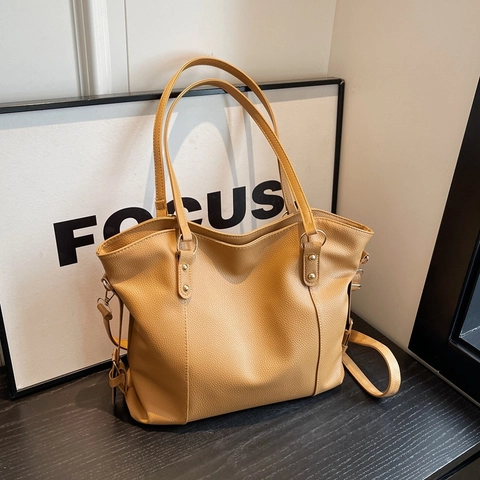 Women Large Capacity Tote Bag Litchi Grain PU Leather Retro Commuting Shoulder Crossbody Handbag Minimalist Vintage Stylish