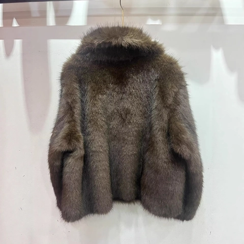 Women Double Sided Faux Fur Jacket Faux Suede Lapel Collar Long Sleeve Solid Color Short Coat French Fashion Warm