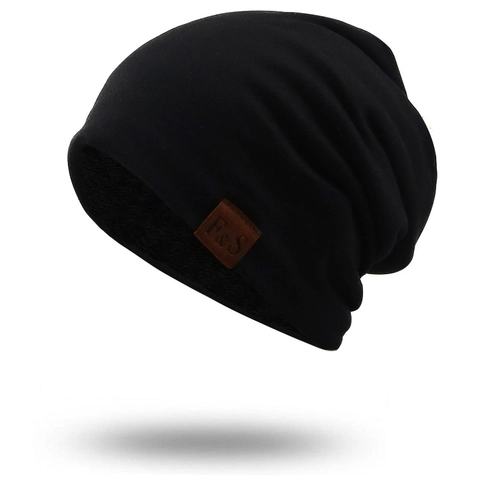 Slouchy Beanie Mütze Gestrickt Atmungsaktiv Warm Fleecegefüttert Strass Wellendekor Lederpatch Casual Unisex