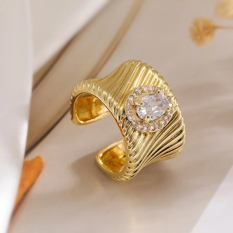 Bague Ouverte Géométrique Pour Femme En Cuivre Plaqué Or Avec Zircon Style Minimaliste Rétro Ajustable