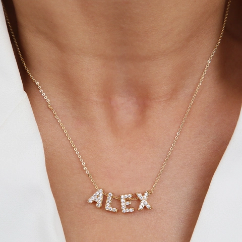 Alphabet Initial Necklace Pendant 18K Gold Plated Brass Micro Pave Cubic Zirconia Dainty Letter Jewelry For Women