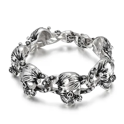 Men Vintage 316L Stainless Steel Bracelet Gothic Punk Skeleton Skull Wolf Head Biker Rock Heavy Metal Jewelry
