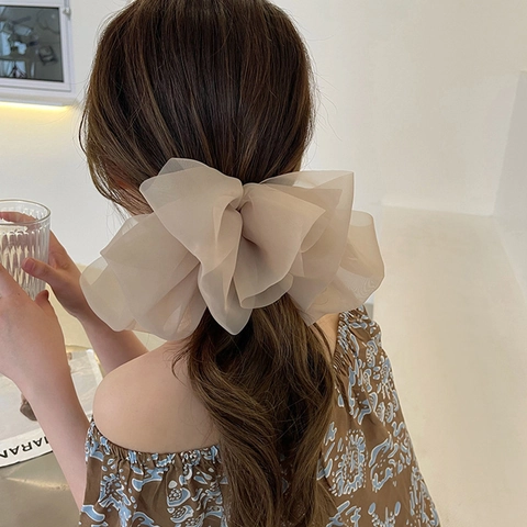 Grande Barrette À Cheveux Noeud En Organza Pour Femmes Élégante Maille Tulle Multi Couches Accessoire Style Coréen