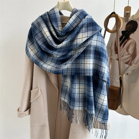 Karo-Schal Kaschmir-Imitat Winter Warmer Schal Mit Fransen Weich Unisex Pashmina Lässige Wickeltücher