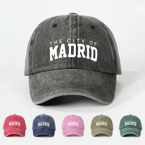 Berretto Da Baseball In Cotone Lavato Madrid City Print Vintage Regolabile Protezione Solare Dad Hat Uomo Donna