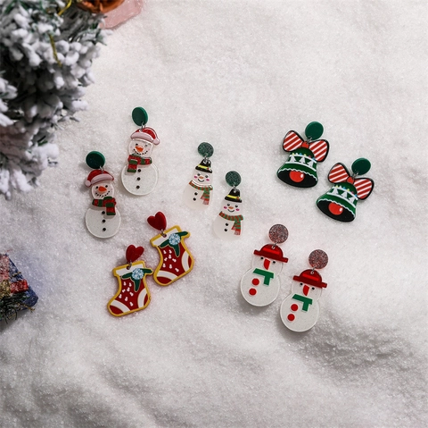 Kerst Oorbellen Acryl Sneeuwpop Kerstboom Bel Suikergoedhuisje Feestelijke Sieraden Voor Vrouwen Meisjes