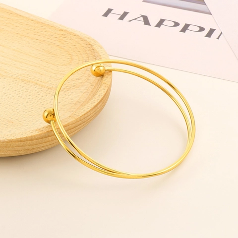 Brazalete Abierto Doble Capa Acero Inoxidable Minimalista Geométrico Bola Brazalete Joyería De Moda Para Mujeres