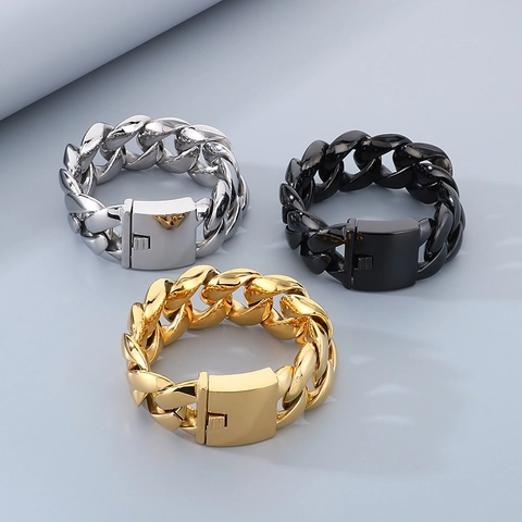 Bracciale Da Uomo A Catena Acciaio Inossidabile Lucidato Stile Hip Hop Rock Gioielli A Catena Spessa
