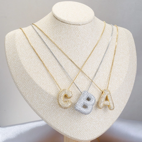 Bubble Buchstabe Anhänger Halskette 18K Vergoldetes Kupfer Zirkonia Ballon Alphabet Boxkette Hiphop Schmuck Damen