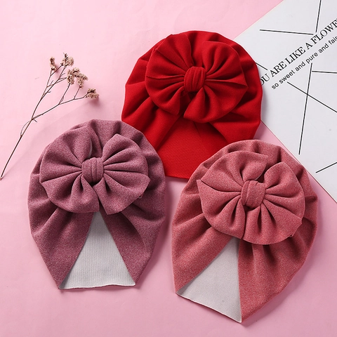 Baby Turban Hat Large Bow Soft Imitation Cashmere Beanie Infant Headwrap For Newborn Toddlers Solid Color Autumn Winter Accessories