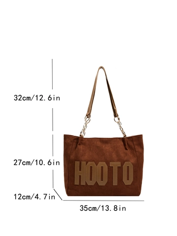 Große Damen Tote Bag Aus Mattiertem PU Wildleder Mit HOOTO Buchstaben Deko Lässige Pendler Schultertasche Mit Metallkette