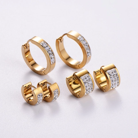 Boucles D'oreilles Huggie Hoop En Acier Inoxydable Plqué Or Avec Incrustation De Zircon Bijoux De Mode