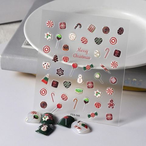 Pegatinas Para Uñas Navidad 5D Relieve Hombre De Jengibre Muñeco De Nieve Copo De Nieve Autoadhesivo Decoración DIY