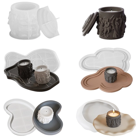 Relief Engel Silikonform Unregelmäßiges Tablett DIY Harzguss Gips Aufbewahrungsplatte Wolkenwelle Blumenmuster Wohndekoration