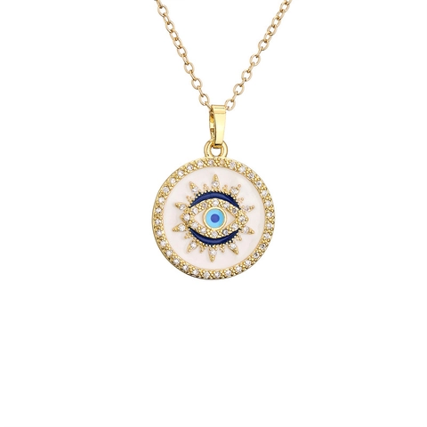 Evil Eye Anhänger Halskette Kupfer Mikropavé Zirkonia Bunte Emaille Runde Schmuck Für Damen