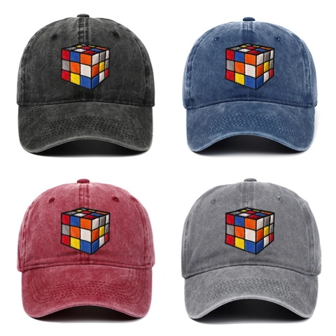 Casquette De Baseball En Coton Lavé Vintage Distressed Dad Hat Avec Broderie De Cube Respirant Pare-Soleil Réglable Pour Outdoor