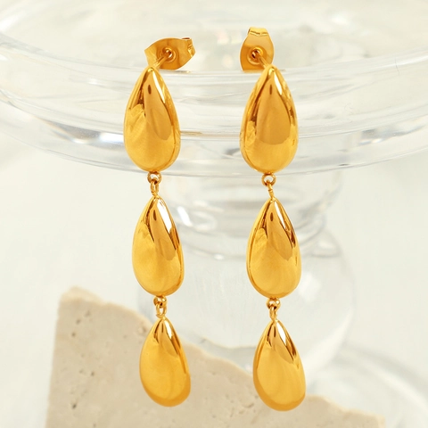 Fashion Stainless Steel Gold Plated Three Layer Water Drop Shell Dangle Drop Earrings For Women Trendy Jewelry Gift
